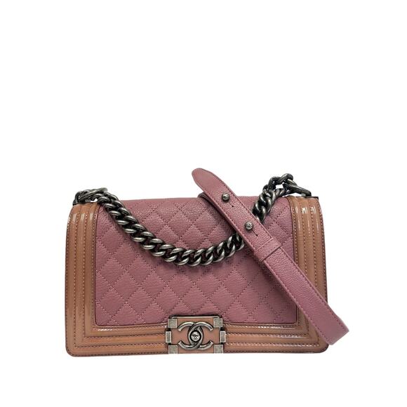 CHANEL Pink Leather Quilted Flap CC Logo Accent Medium Duo Boy Crossbody Bag - Picture 1 of 14